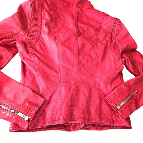 Black river red leather zipper biker motorcycle jacket size M women's - Picture 7 of 13